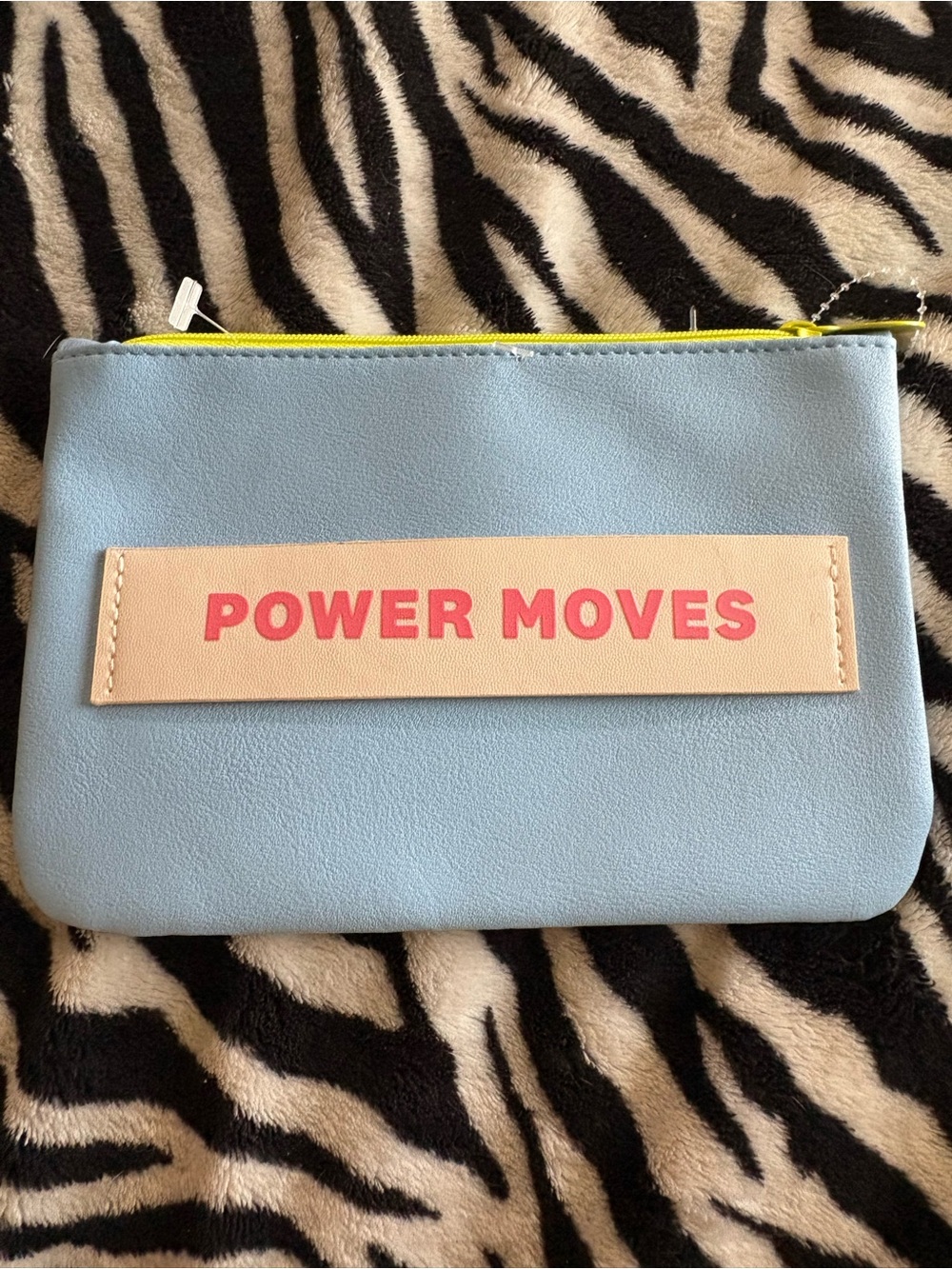 ipsy Light Blue Cosmetic Pouch with Yellow Zipper and Pink 'POWER MOVES' Patch